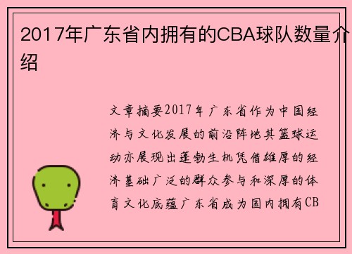 2017年广东省内拥有的CBA球队数量介绍